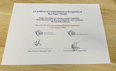 Auszeichnung des Papers als “Best Paper Finalist” des ICIS SIGED Workshops